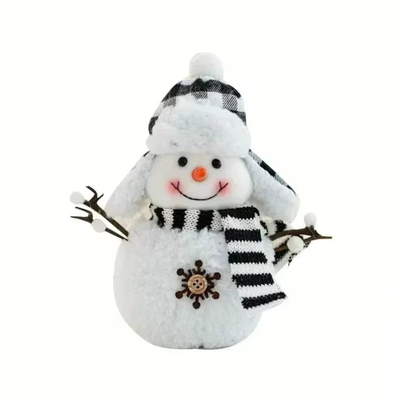 Decorative Plush Ornament with Checkered Hat & Scarf, Multi-Pose Holiday Decor