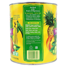 Del Monte fruit cocktail back label can with green text panel and barcode
