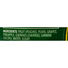 Del Monte fruit cocktail label showing ingredients: fruit, water, sugar