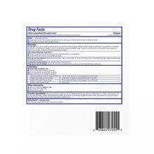 Delsym cough relief liquid box back with Drug Facts panel and barcode