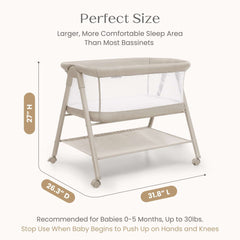 Delta Children Haven AirFlow Bassinet with Breathable Mesh and Wheels, Tan