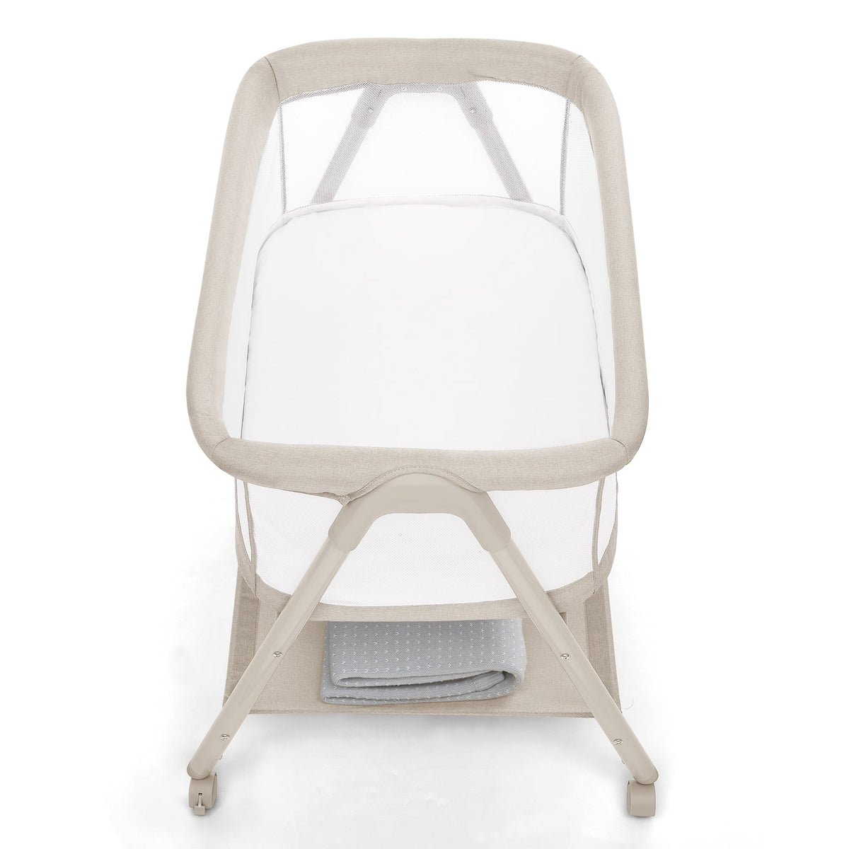 Delta Children Haven AirFlow Bassinet with Breathable Mesh and Wheels, Tan