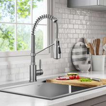 Stainless pull-down kitchen faucet with high arc spout and single lever handle