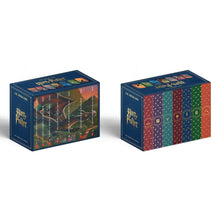 Harry Potter book box set paperback in blue patterned slipcase with cover window