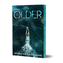 Teal paperback book with dark cover, 'OLDER' title and fantasy figure artwork