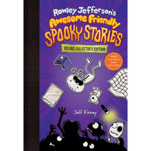 Hardcover spooky story book cover, purple with title text and cartoon ghost and bats