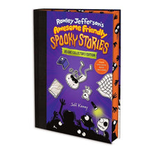 Hardcover spooky story book with purple illustrated cover, ghost and cartoon characters