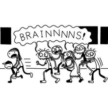 Hardcover book cover with Brainnnns! speech bubble and line-drawing children