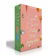 Paperback book set in standing box with pink cover and seashell graphics