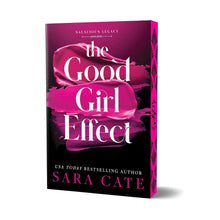 Paperback book with purple and black cover, 'The Good Girl Effect' title, Sara Cate
