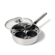 4-cup stainless steel egg poacher set with clear lid and handles