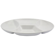 White ceramic round 4-section serving tray with shallow center well