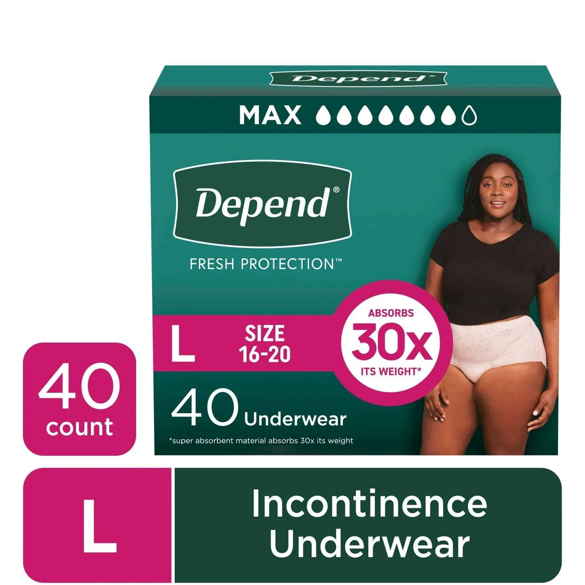 Depend Fresh Protection Incontinence Underwear for Women, Adult Diapers, L, 17 Count