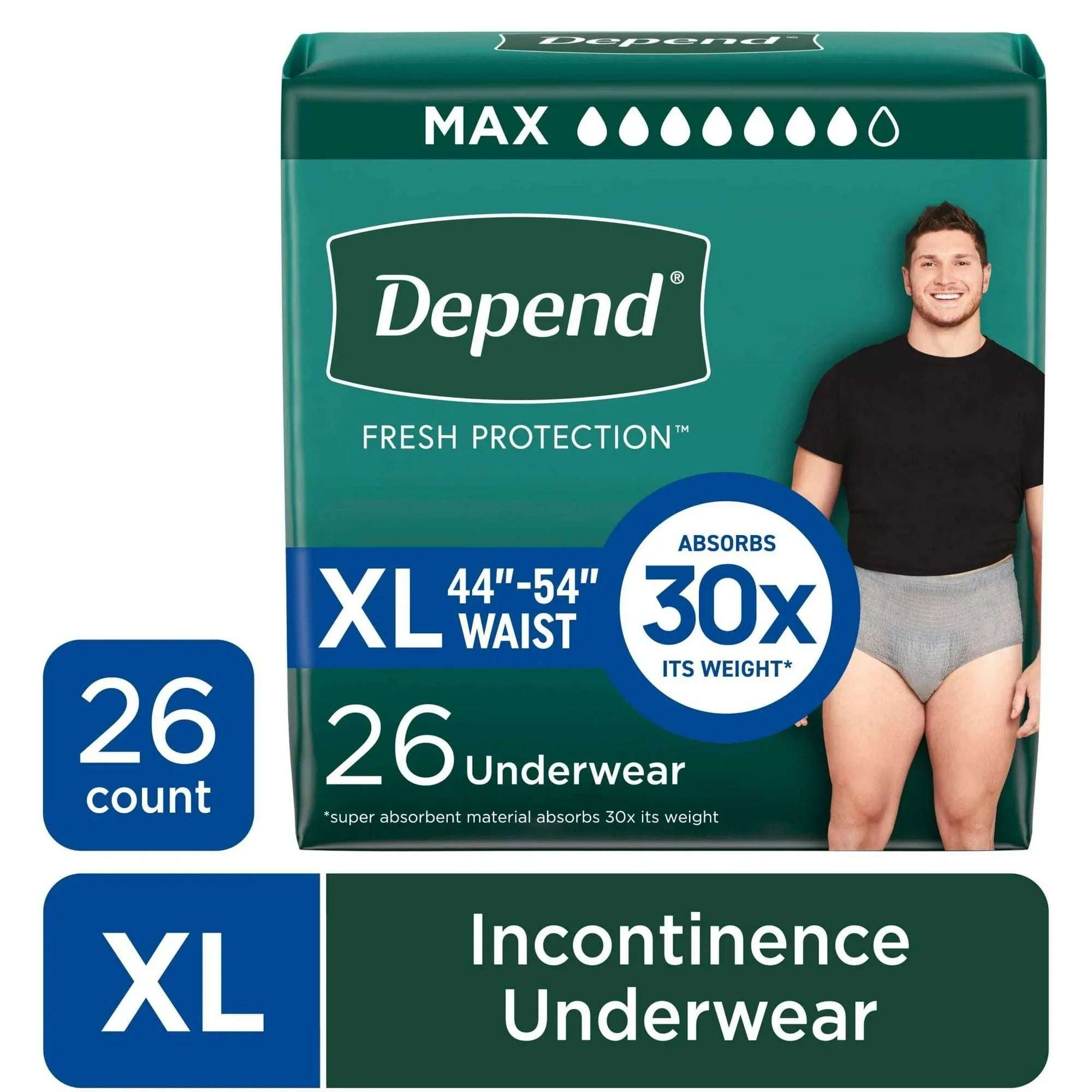Depend Fresh Protection Incontinence Underwear for Men, Adult Diapers, XL, 26 Count