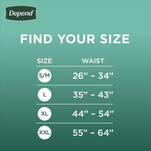 Incontinence underwear size chart: size L, waist 35–43 in (89–109 cm)