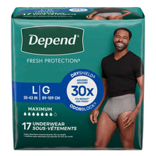Men's incontinence underwear pack, size LG, 17 count, maximum absorbency