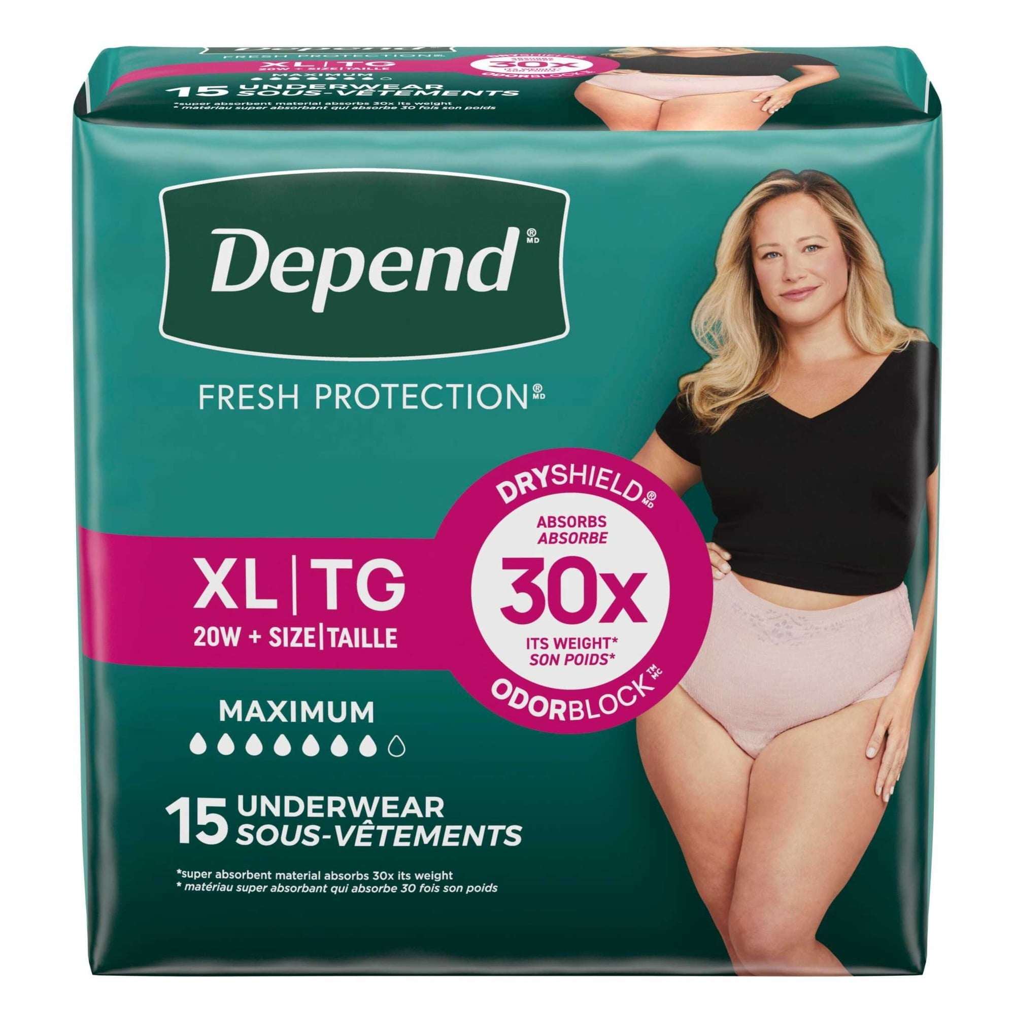 Depend Fresh Protection Incontinence Underwear for Women, Adult Diapers, XL, 26 Count