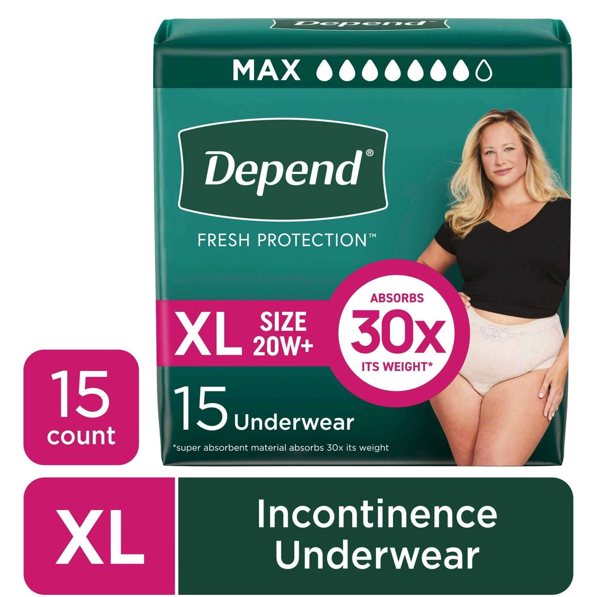 Depend Fresh Protection Incontinence Underwear for Women, Adult Diapers, XL, 26 Count
