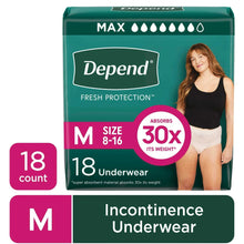 Depend Fresh Protection women’s incontinence underwear box, 18 count, size M