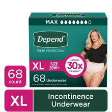 XL incontinence underwear box, Depend Fresh Protection, 68 count, size 20W+