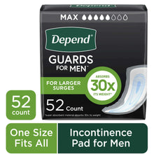 Men's incontinence guard pads, 52-count box with absorbency 30x badge