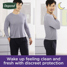 Men's incontinence underwear in gray under long-sleeve shirt, shown on model
