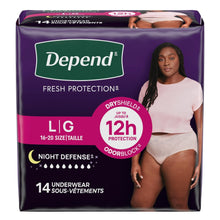 Depend night defense incontinence underwear box, LG size, 14-count