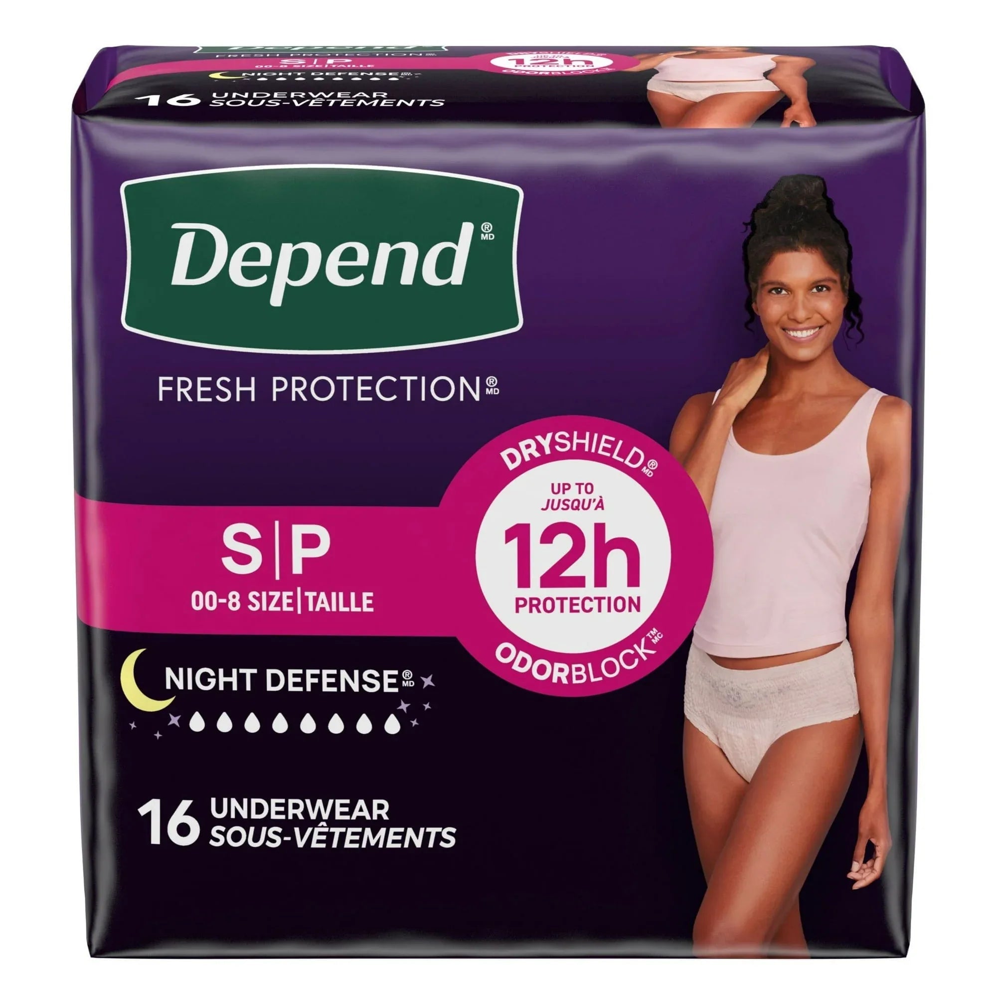 Depend Night Defense Incontinence Underwear for Women, Adult Diapers, S, 16 Count