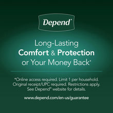 Depend long-lasting comfort and protection money-back guarantee statement card