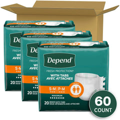 Depend Protection with Tabs Incontinence Underwear, Adult Diapers, Unisex, S/M, 20 Count