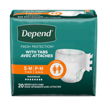 Depend incontinence brief with tabs, unisex S-M, white, 20 count