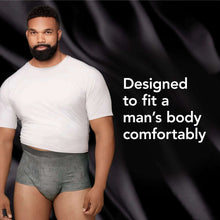 Men’s incontinence underwear, grey shorts style with comfortable fit on model