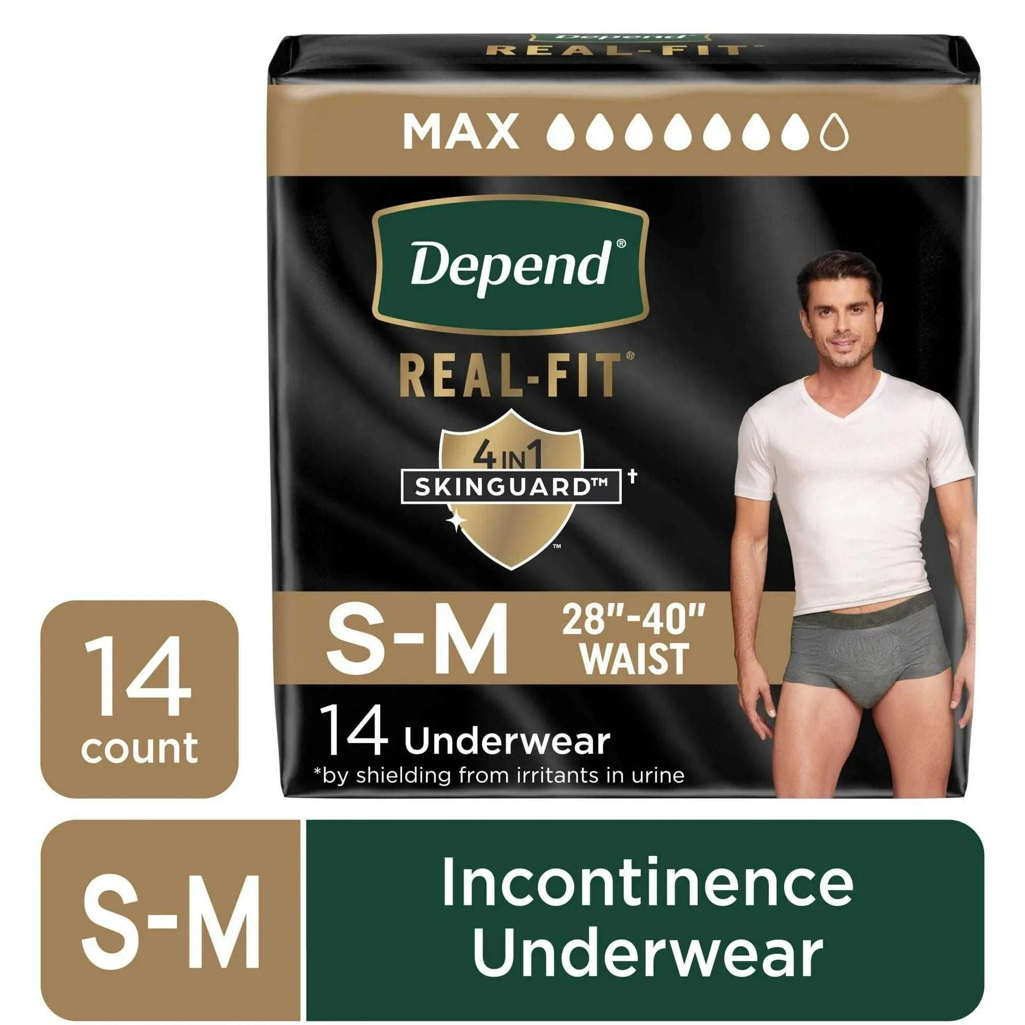 Depend Real Fit Incontinence Underwear for Men, Adult Diapers, S/M, Grey, 14 Count