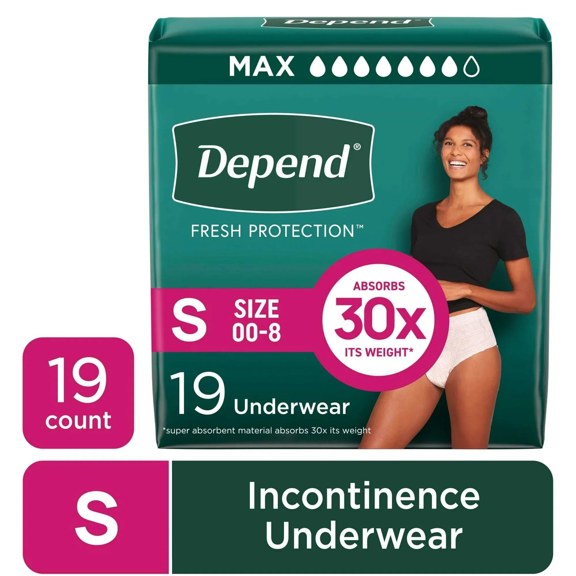 Depend Fresh Protection Incontinence Underwear for Women, Adult Diapers, S, 80 Count