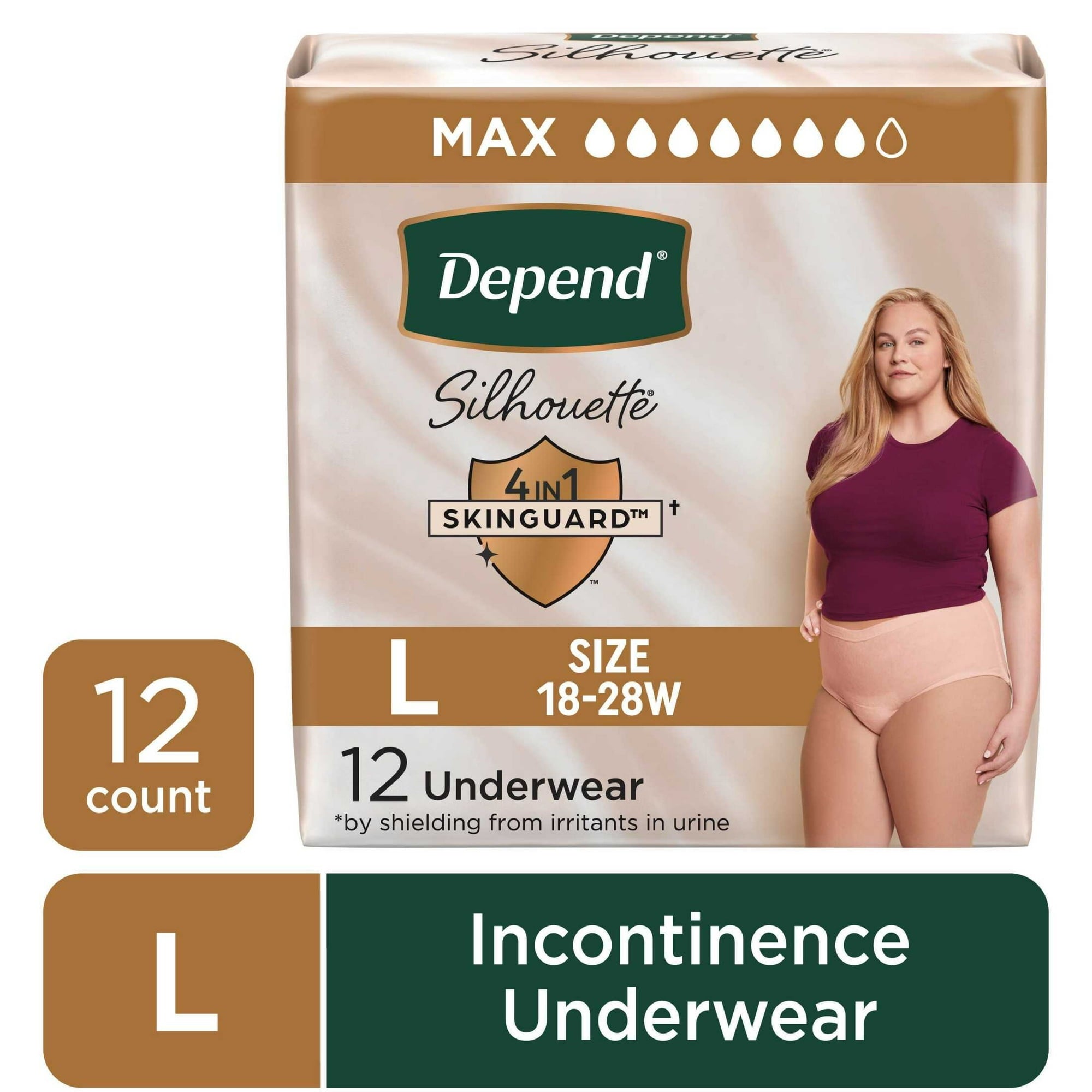 Depend Silhouette Women’s Incontinence & Postpartum Bladder Leak Underwear, L, 52 Count