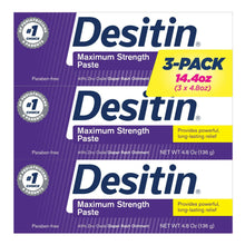 Desitin maximum strength diaper rash cream 3-pack box with purple paste branding