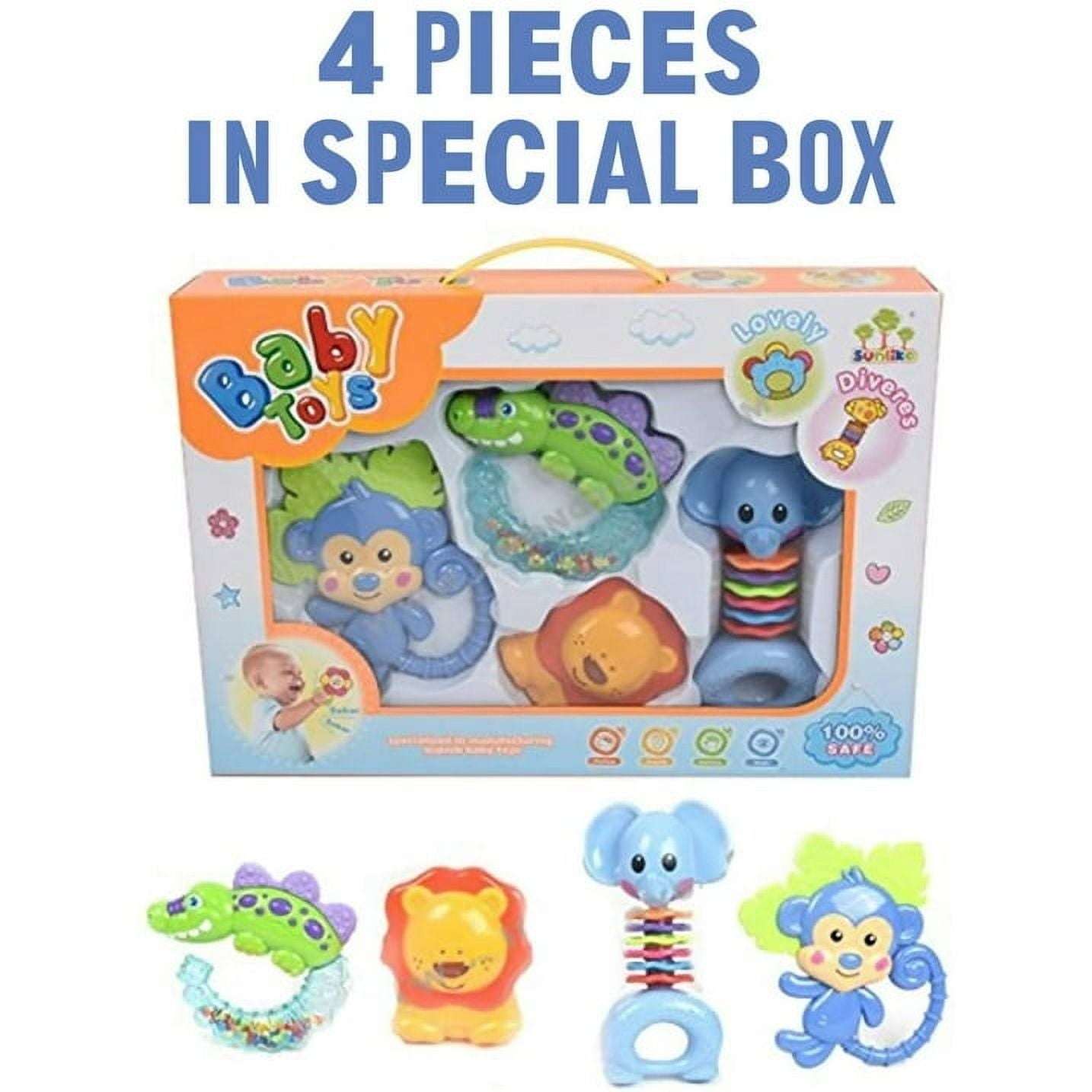 Developing Spatial Awareness Baby Rattles Teethers, Shaker Grab, and Spin Rattles Set | Bluish