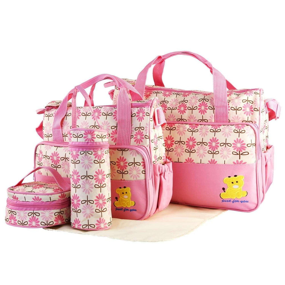 Baby Diaper Bag 5 Pcs Toddler Diaper Bag Tote Multifunction Portable Baby Bag for Boys and Girls Blue - USA MEGA SHOP