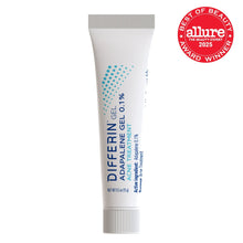 Differin adapalene 0.1% acne treatment gel tube, white with teal dots