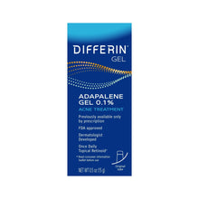 Differin Adapalene gel 0.1% acne treatment box, dark blue label front