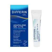 Differin Gel 0.1% adapalene acne treatment tube with blue package box