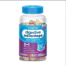 Digestive Advantage probiotic gummy supplement bottle with blue cap, daily probiotics label