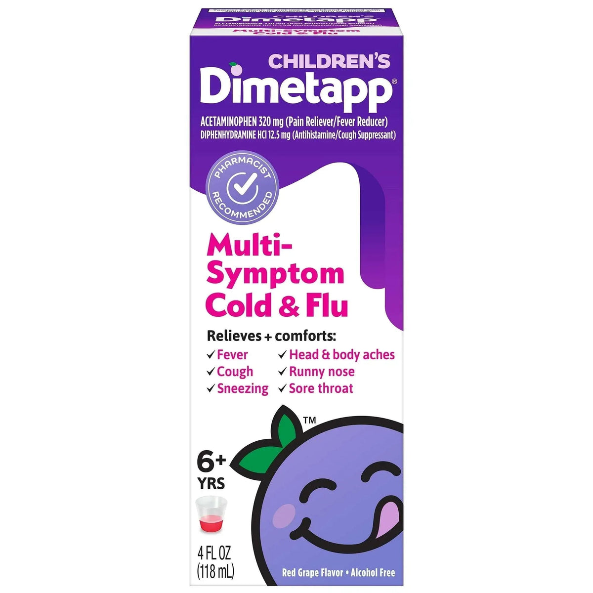 Children’s Dimetapp Multi-Symptom Flu Liquid, Fever, Cough & Cold Relief, 4 fl oz