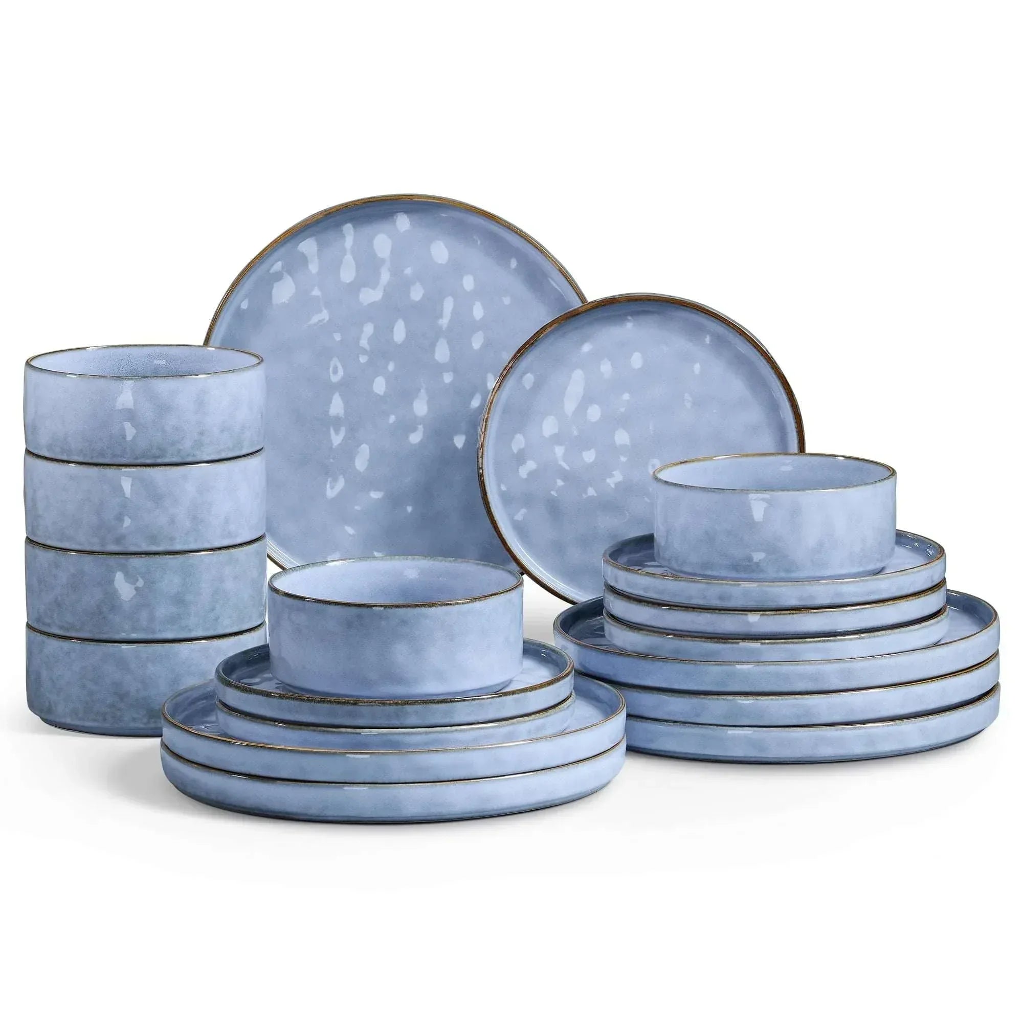 Onader Dinnerware Sets for 6, 18-Piece Plates and Bowls Set, Stoneware Dish Set for Kitchen, Ceramic Dinnerware for Home Restaurant, Chip and Scratch Resistant, Microwave and Dishwash, Reactive Green