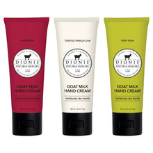 3-pack goat milk hand cream tubes: sugarberry, toasted vanilla chai, crisp pear