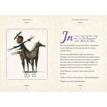Open hardcover pages featuring a scarecrow character in a framed box with story text