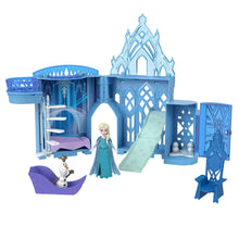 Frozen ice palace dollhouse playset with Elsa doll, Olaf, slide, and rooms