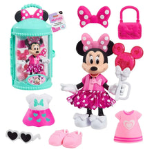 Minnie-style fashion doll in pink polka-dot dress with bow, bag, and shoes