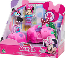 Pink Minnie Mouse vehicle with Minnie figure and removable side car, blue accessory
