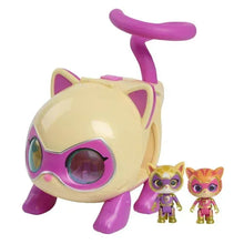 Pink and cream poseable cat copter with purple propeller and two mini figures